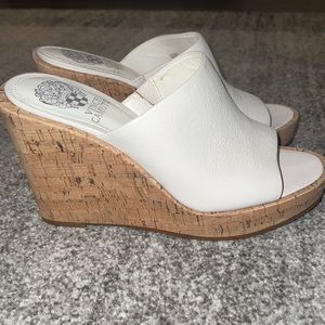 Vince Camuto Chaisen White Leather Cork Wedge Sandals
